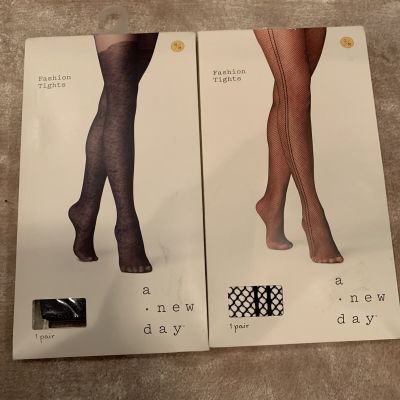 Lot Of 2 A New Day Women's Fashion Tights -S/M - Black Ebony Stripes Fishnet